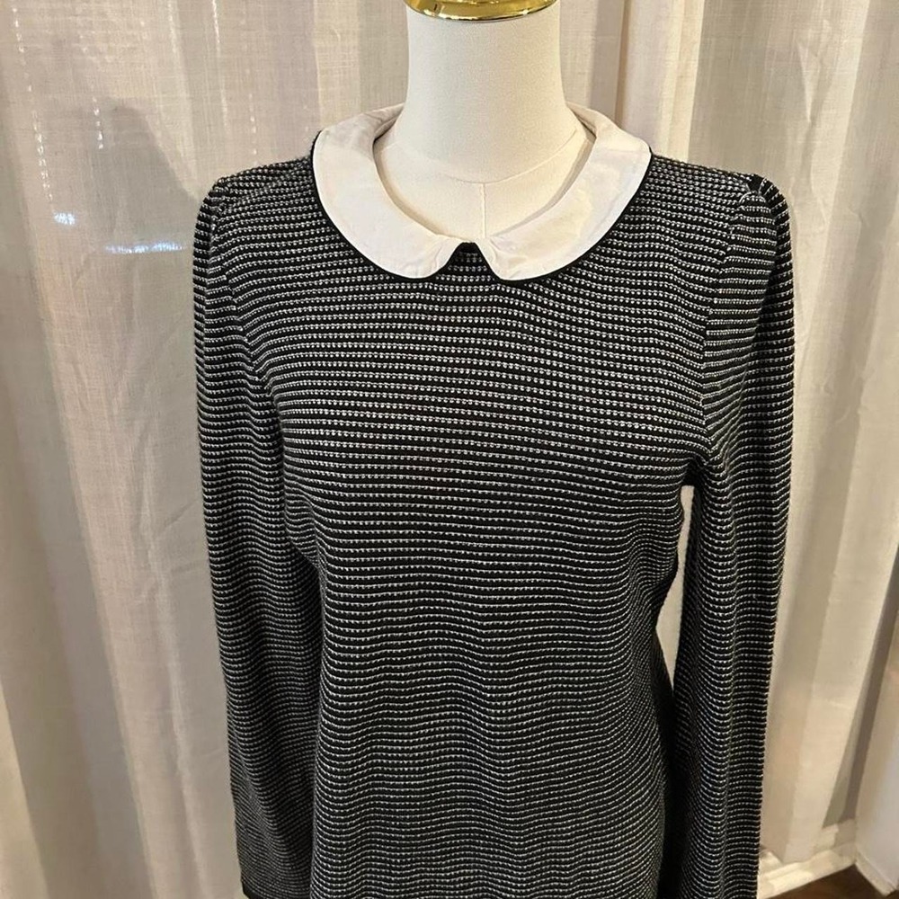 Alex Marie black and white striped long sleeve top with Peter Pan collar